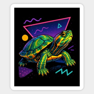 Retro Neon Yellow Bellied Slider Turtle Magnet
